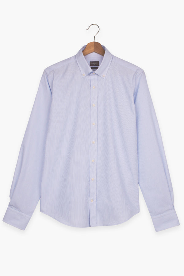 Camicia Uomo Leonardo Essential Popelin Bianco Celeste No Stiro