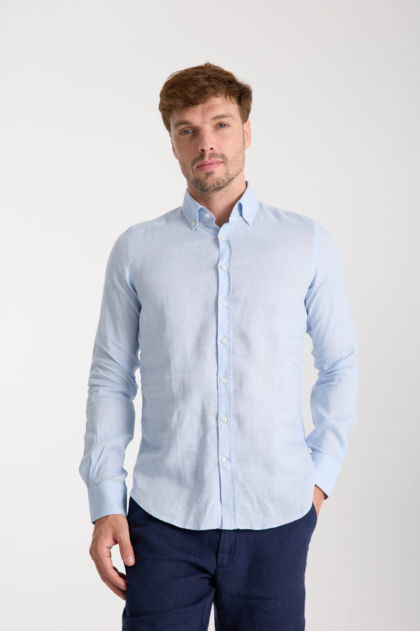 Camicia Uomo Leonardo Essential Lino Celeste