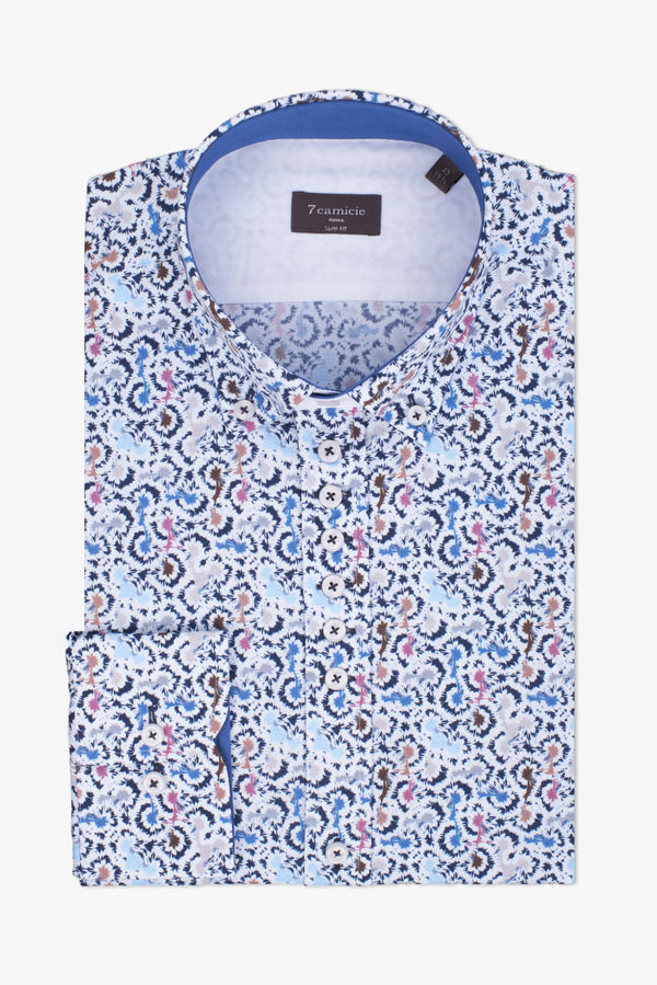 Donatello Iconic Poplin Man Shirt White Blue