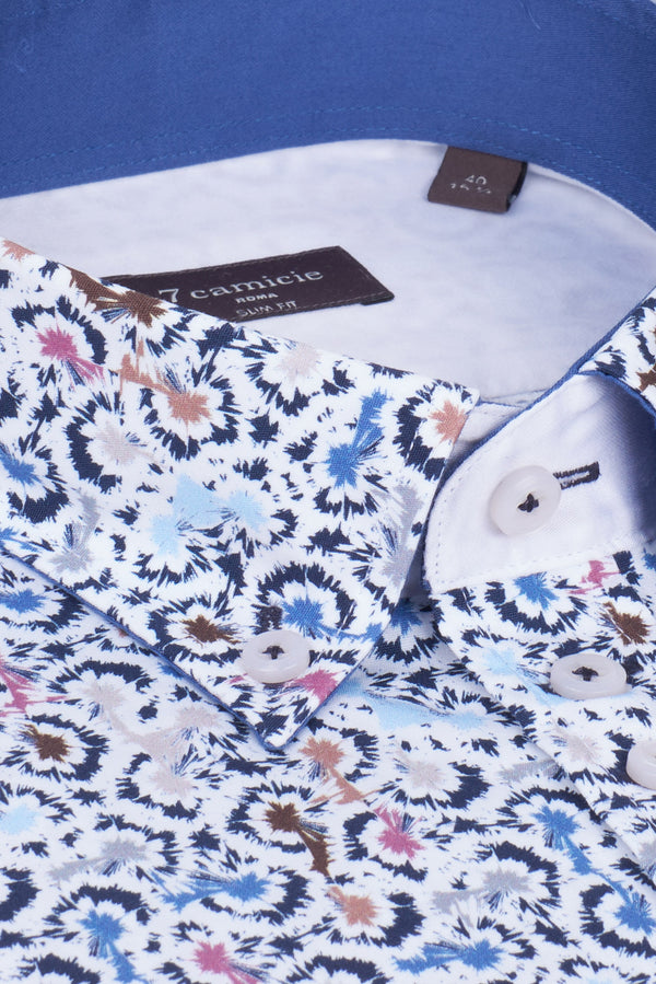 Donatello Iconic Poplin Man Shirt White Blue