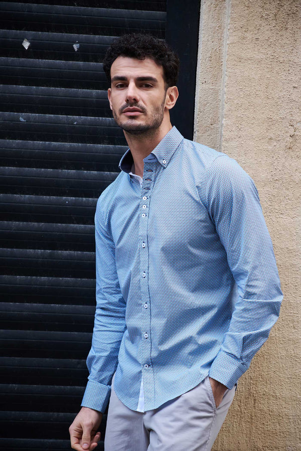 Camisa Hombre Donatello Iconic Popelin Azul Azul Claro