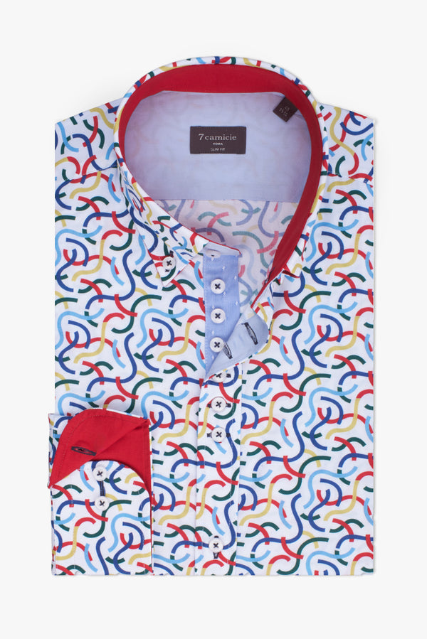 Camicia Uomo Donatello Iconic Popelin Bianco Rosso