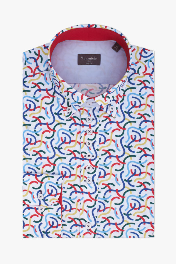 Camicia Uomo Donatello Iconic Popelin Bianco Rosso