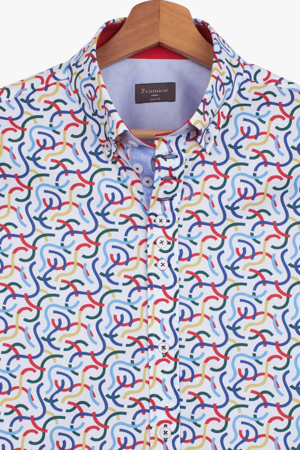 Camicia Uomo Donatello Iconic Popelin Bianco Rosso