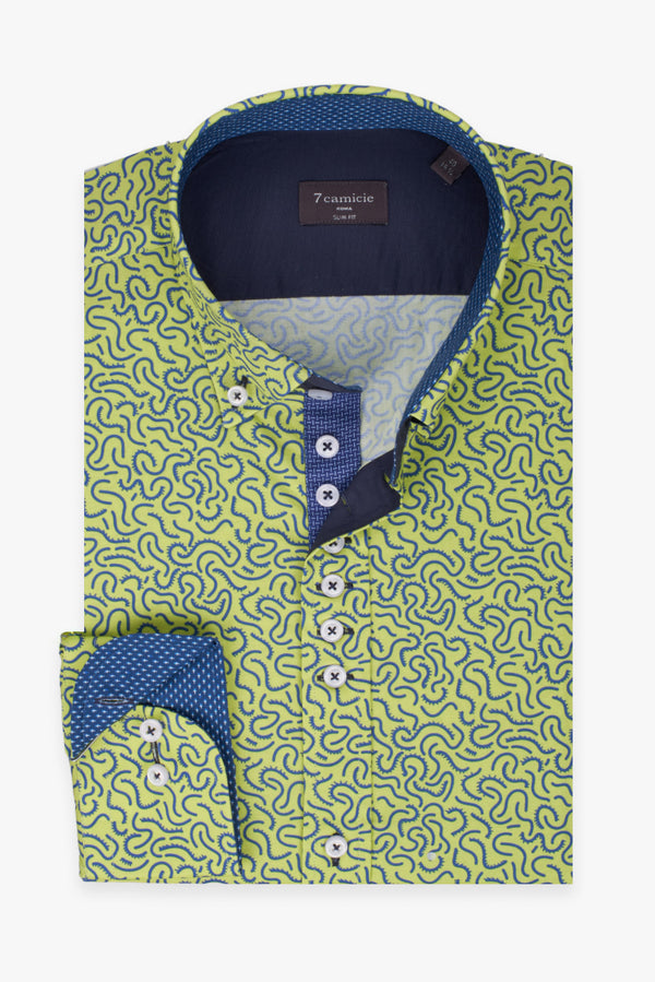 Camicia Uomo Donatello Iconic Popelin Giallo Blu