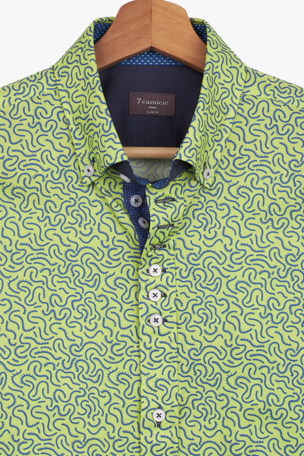 Donatello Iconic Poplin Man Shirt Yellow Blue