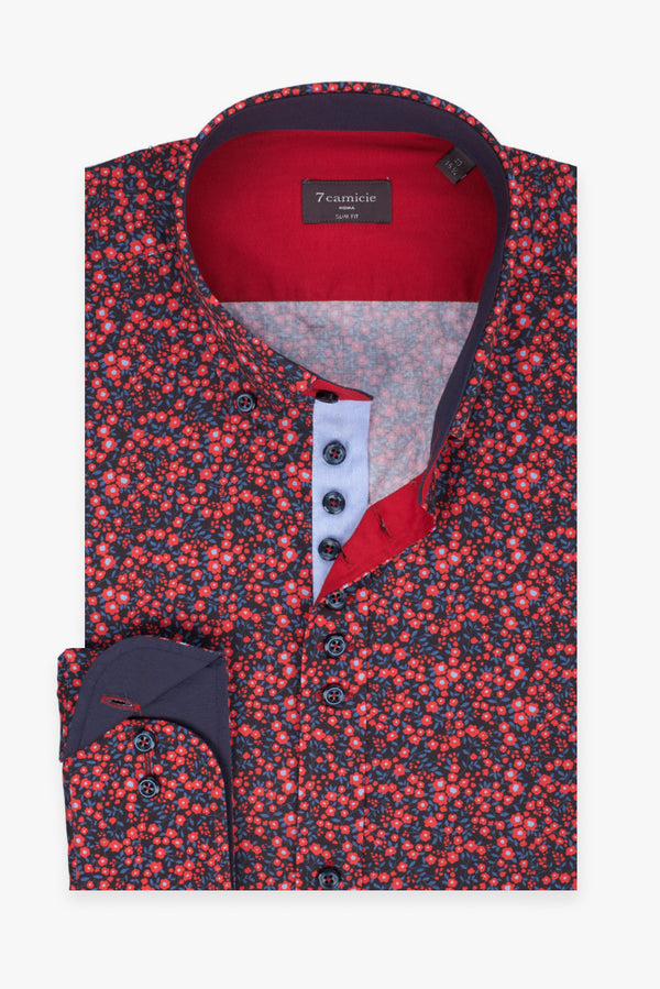 Camicia Uomo Donatello Iconic Popelin Rosso Blu