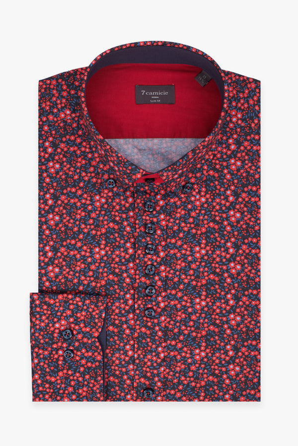 Camicia Uomo Donatello Iconic Popelin Rosso Blu