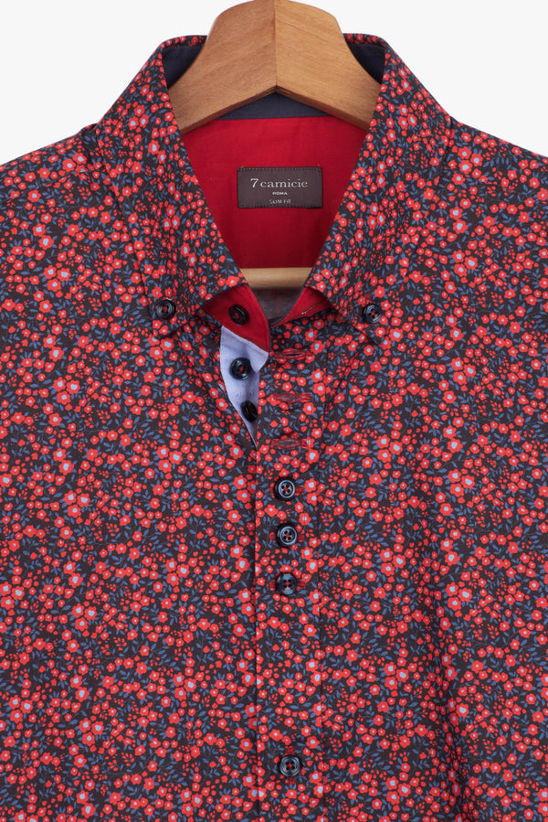 Donatello Iconic Poplin Man Shirt Red Blue