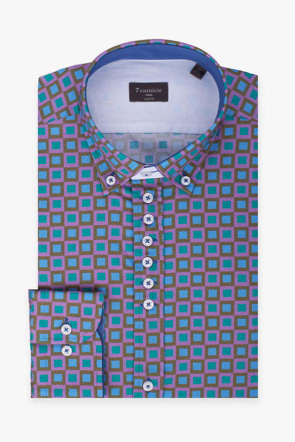 Camicia Uomo Donatello Iconic Popelin Viola Verde