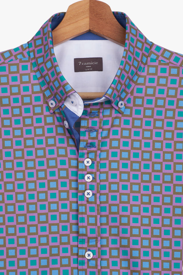 Camicia Uomo Donatello Iconic Popelin Viola Verde