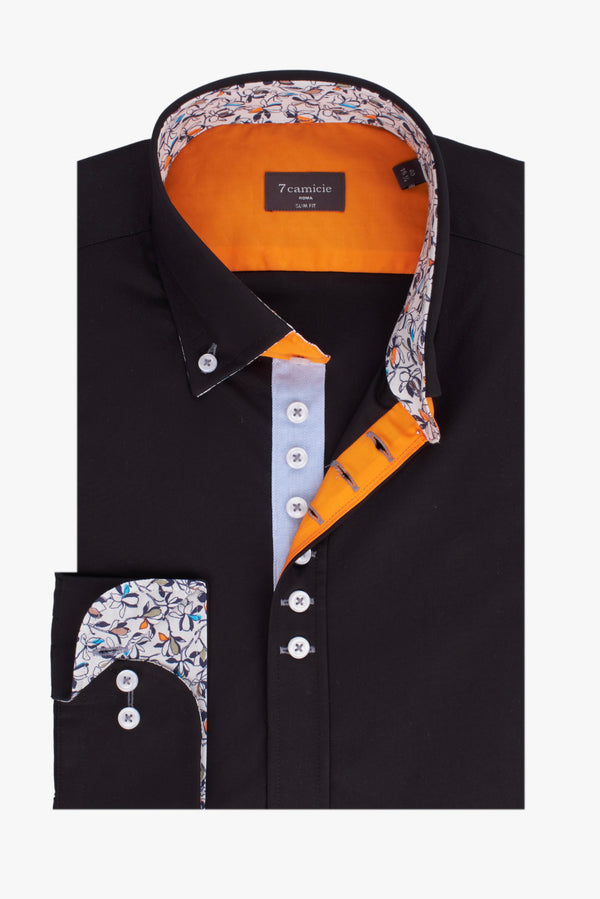 Donatello Iconic Herren Hemd Poplin Stretch Schwarz