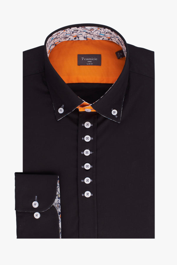 Donatello Iconic Herren Hemd Poplin Stretch Schwarz