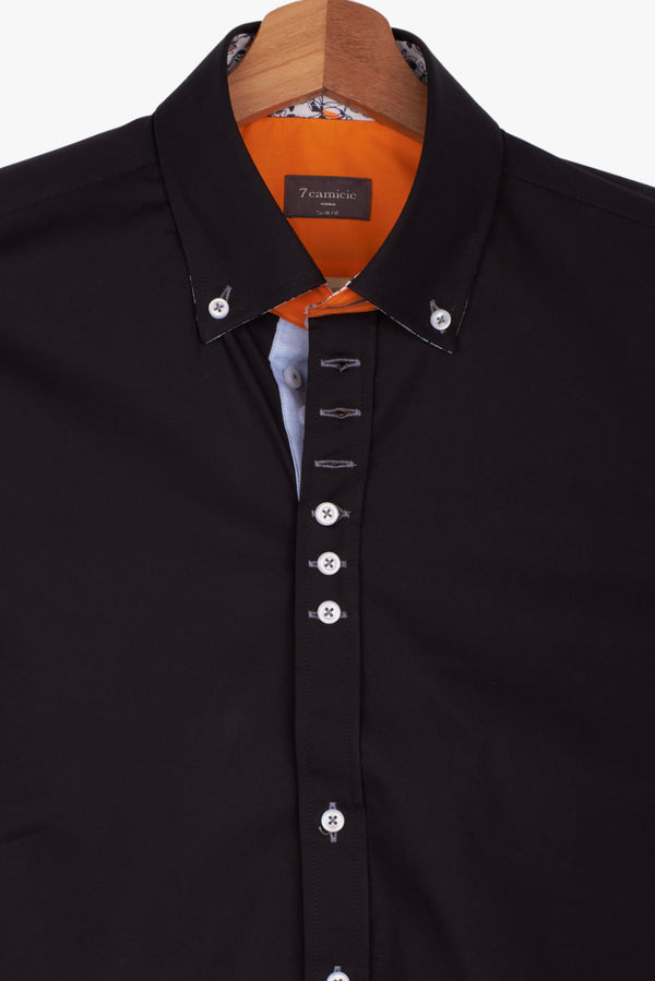 Donatello Iconic Herren Hemd Poplin Stretch Schwarz