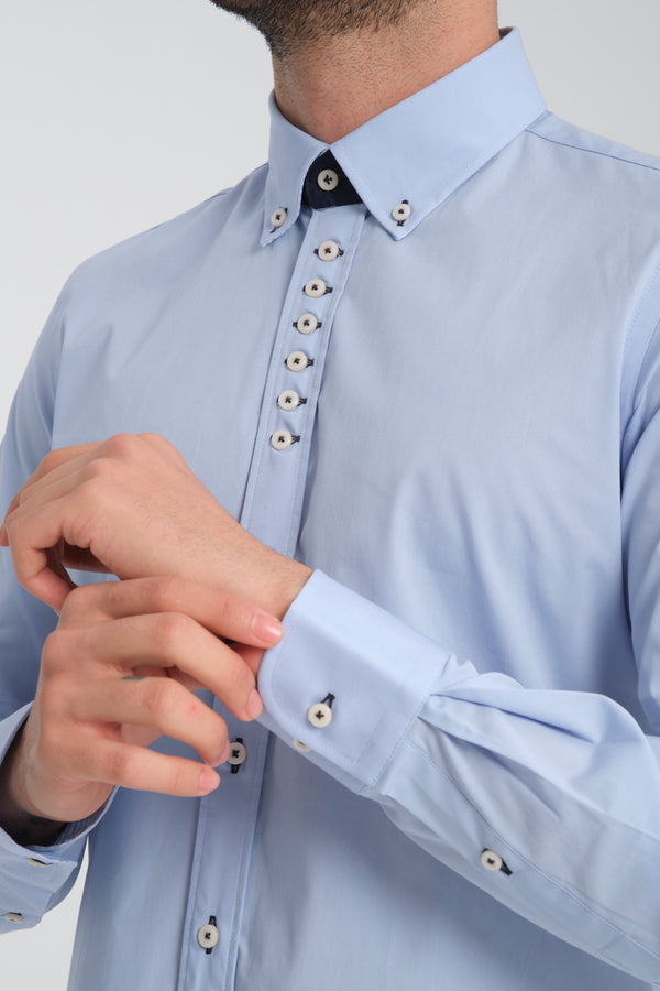 Camicia Uomo Donatello Sport Popelin Stretch Celeste
