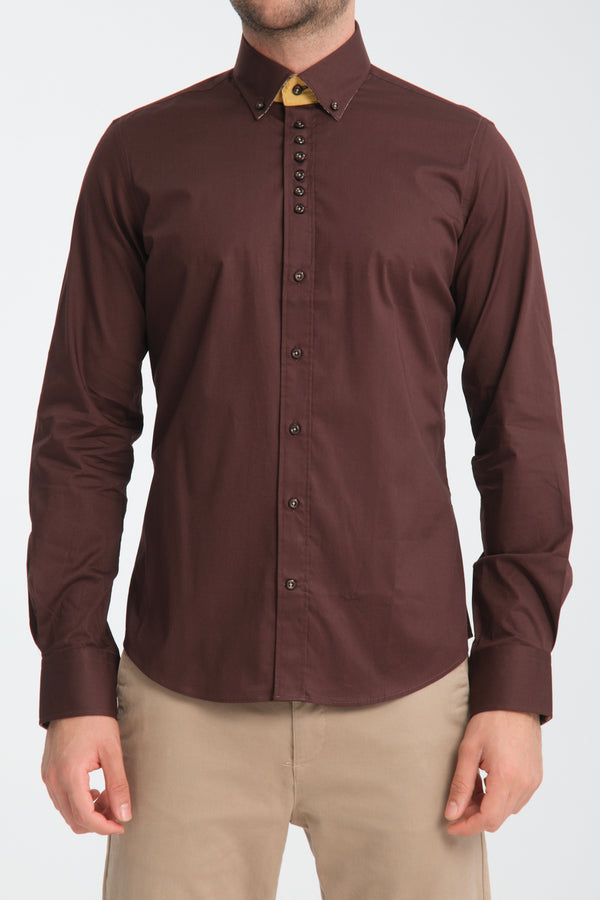 Donatello Sport Herren Hemd Poplin Stretch Braun