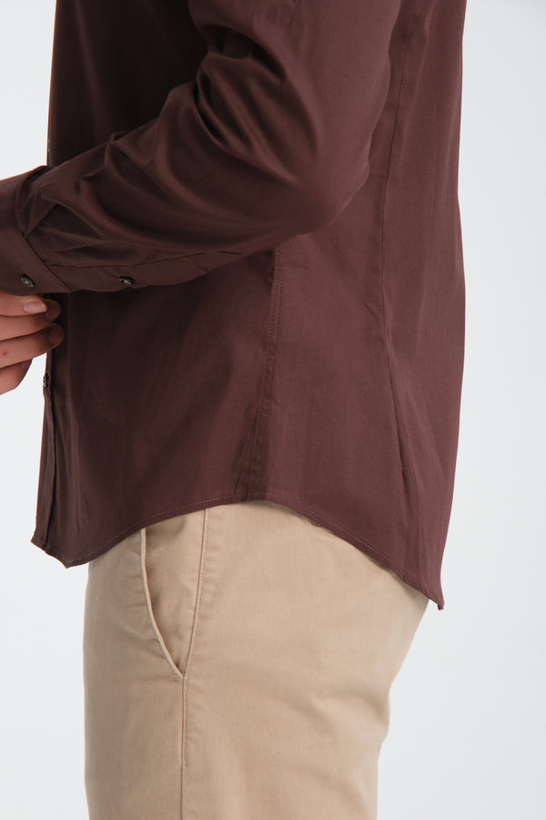 Donatello Sport Herren Hemd Poplin Stretch Braun