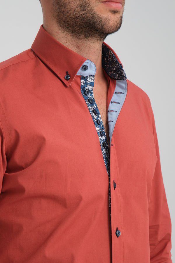 Donatello Sport Herren Hemd Poplin Stretch Rot
