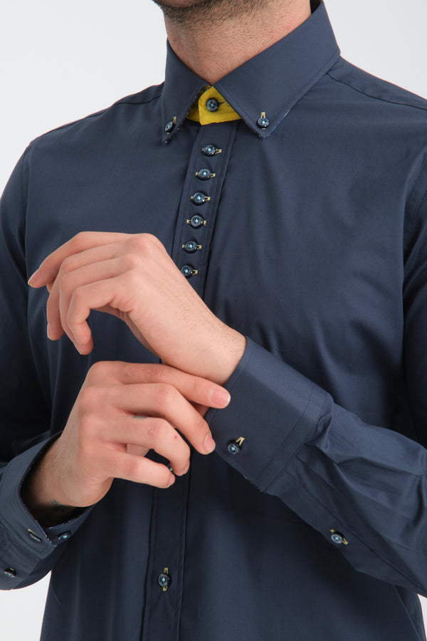 Camicia Uomo Donatello Sport Popelin Stretch Blu