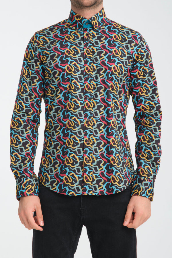 Chemise Homme Donatello Sport Popelin Stretch Noir Rouge