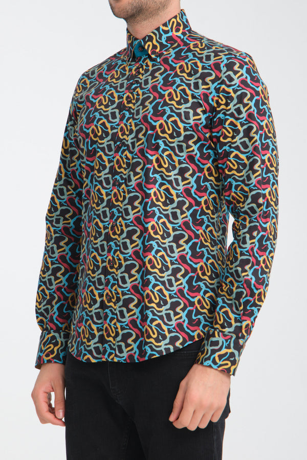 Chemise Homme Donatello Sport Popelin Stretch Noir Rouge