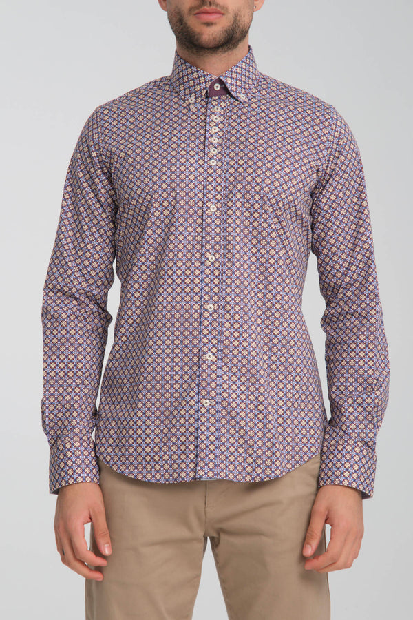 Camisa Hombre Donatello Sport Popelin Stretch Morado Blanco
