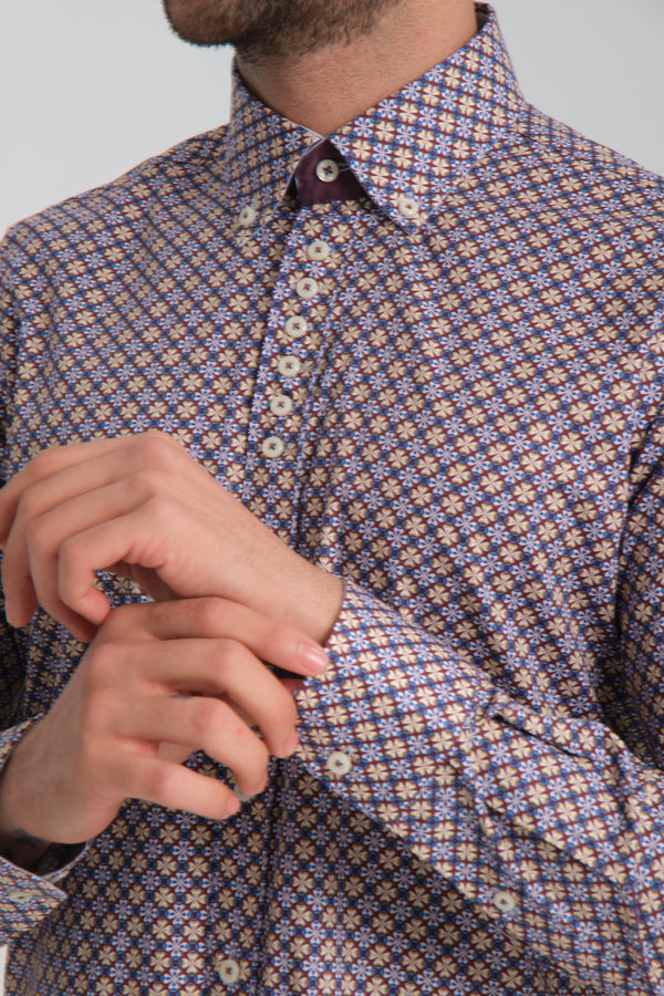 Camisa Hombre Donatello Sport Popelin Stretch Morado Blanco