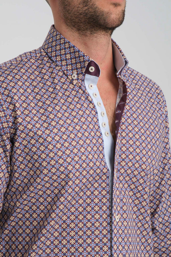 Camisa Hombre Donatello Sport Popelin Stretch Morado Blanco