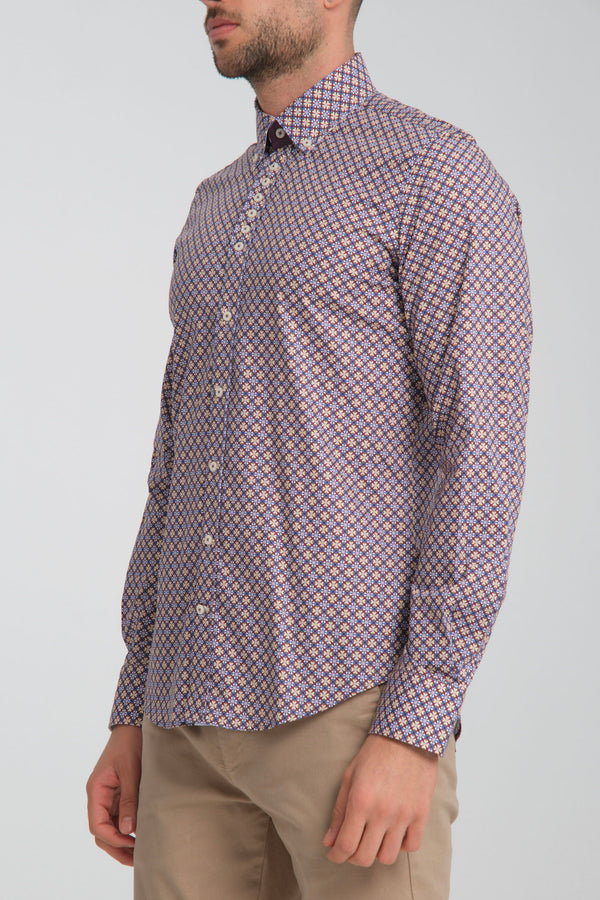 Camisa Hombre Donatello Sport Popelin Stretch Morado Blanco