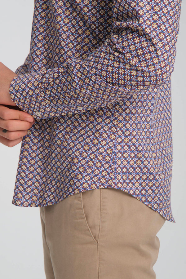 Camisa Hombre Donatello Sport Popelin Stretch Morado Blanco