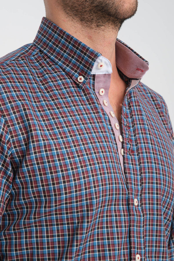 Donatello Sport Herren Hemd Twill Rot Blau