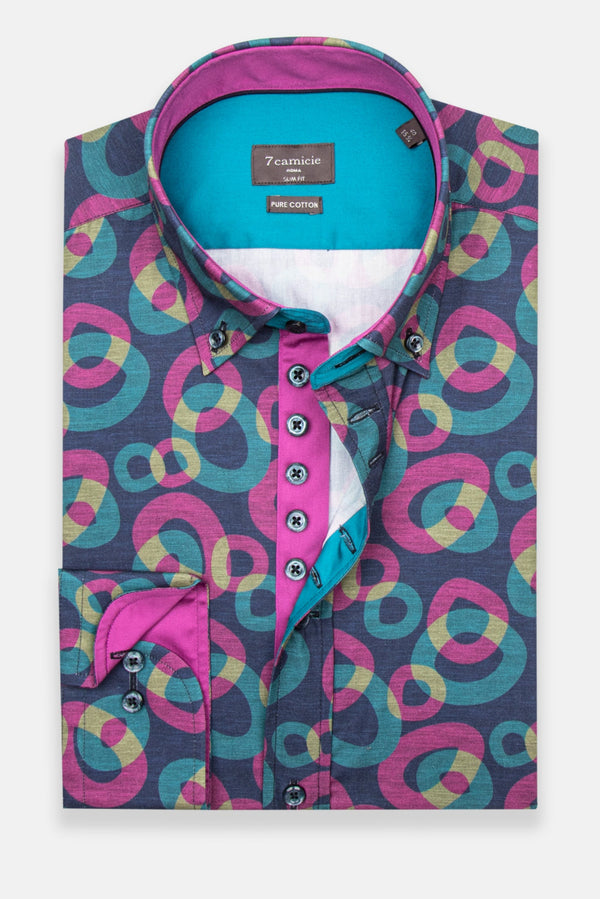 Camisa Hombre Donatello Iconic Popelin Azul Morado