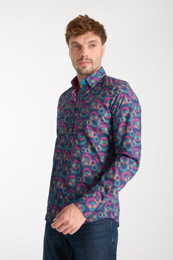 Camisa Hombre Donatello Iconic Popelin Azul Morado