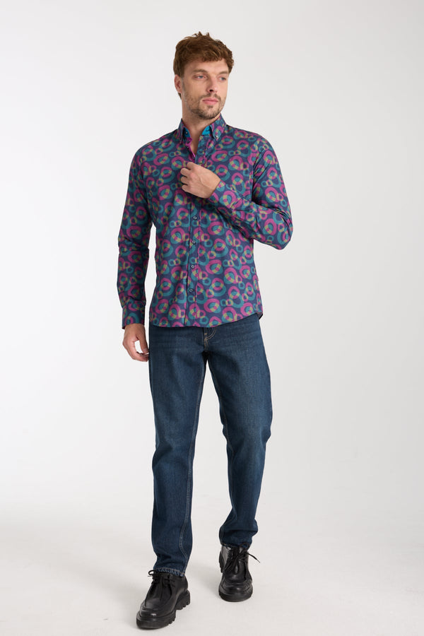 Camisa Hombre Donatello Iconic Popelin Azul Morado