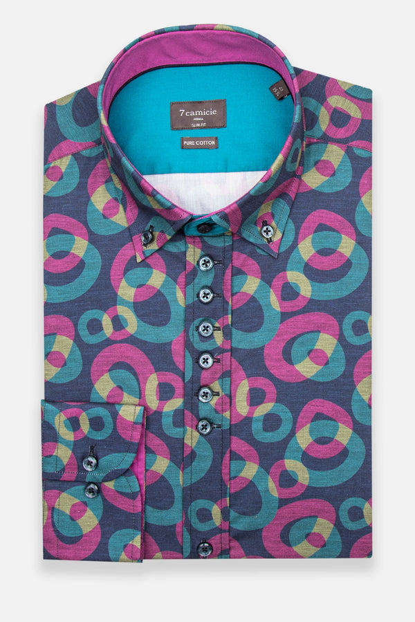 Camisa Hombre Donatello Iconic Popelin Azul Morado