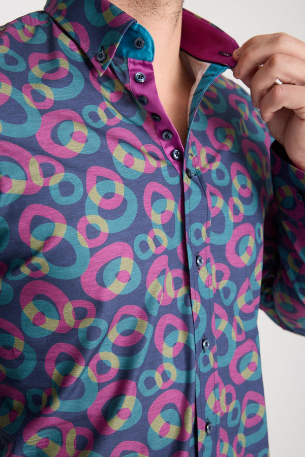 Camisa Hombre Donatello Iconic Popelin Azul Morado