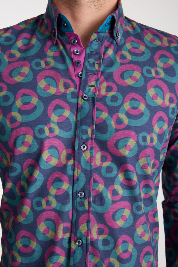 Camisa Hombre Donatello Iconic Popelin Azul Morado
