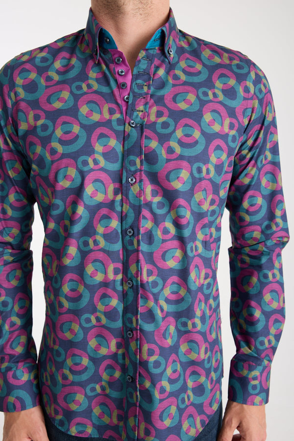 Camisa Hombre Donatello Iconic Popelin Azul Morado