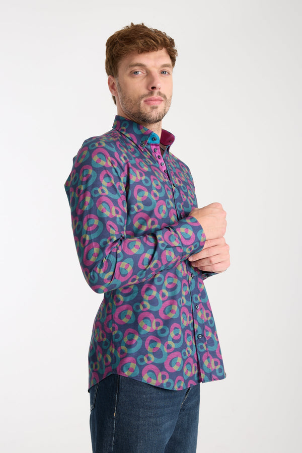 Camisa Hombre Donatello Iconic Popelin Azul Morado