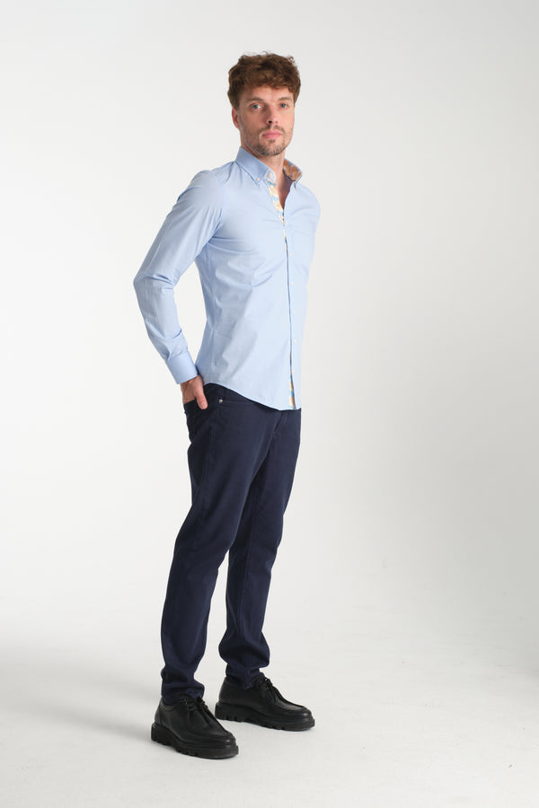 Donatello Iconic Poplin Stretch Man Shirt Light Blue