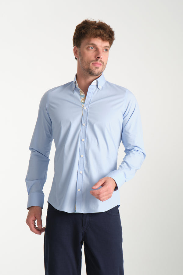 Donatello Iconic Poplin Stretch Man Shirt Light Blue