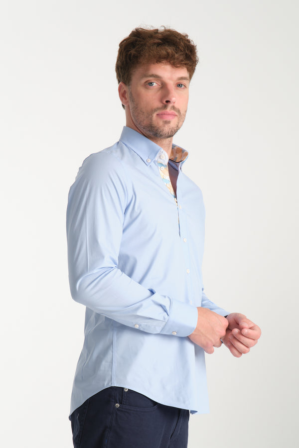 Donatello Iconic Poplin Stretch Man Shirt Light Blue
