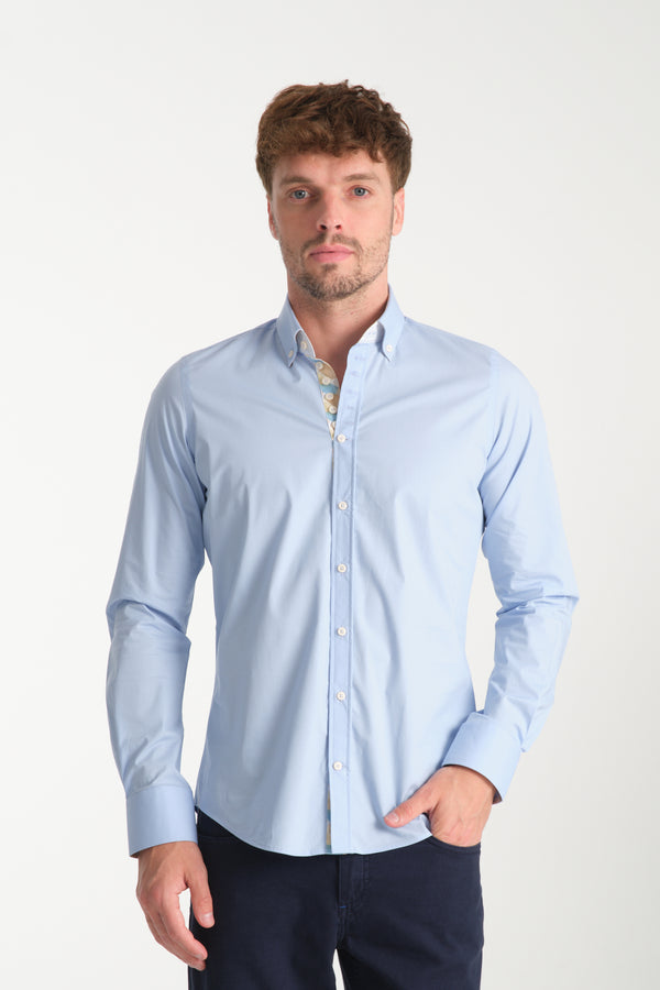 Donatello Iconic Poplin Stretch Man Shirt Light Blue