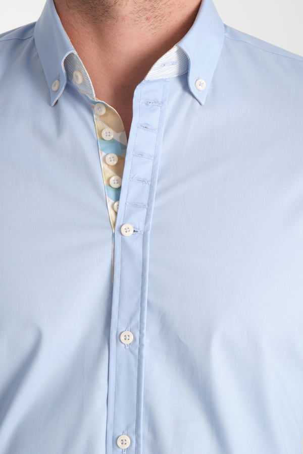 Donatello Iconic Poplin Stretch Man Shirt Light Blue