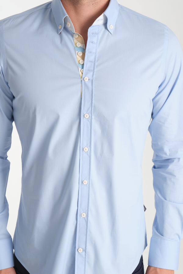 Donatello Iconic Poplin Stretch Man Shirt Light Blue