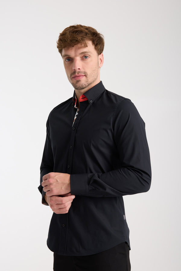 Camisa Hombre Donatello Iconic Popelin Stretch Negro