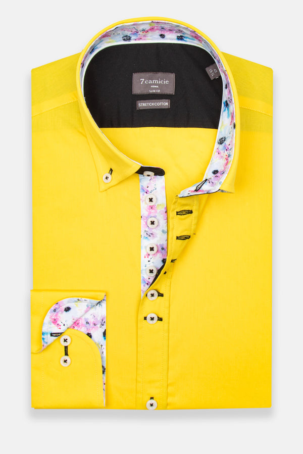 Donatello Iconic Poplin Stretch Man Shirt Yellow