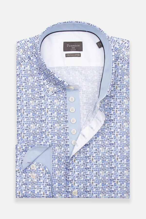 Donatello Iconic Poplin Stretch Man Shirt White Blue