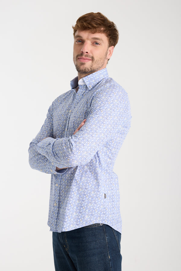Donatello Iconic Poplin Stretch Man Shirt White Blue