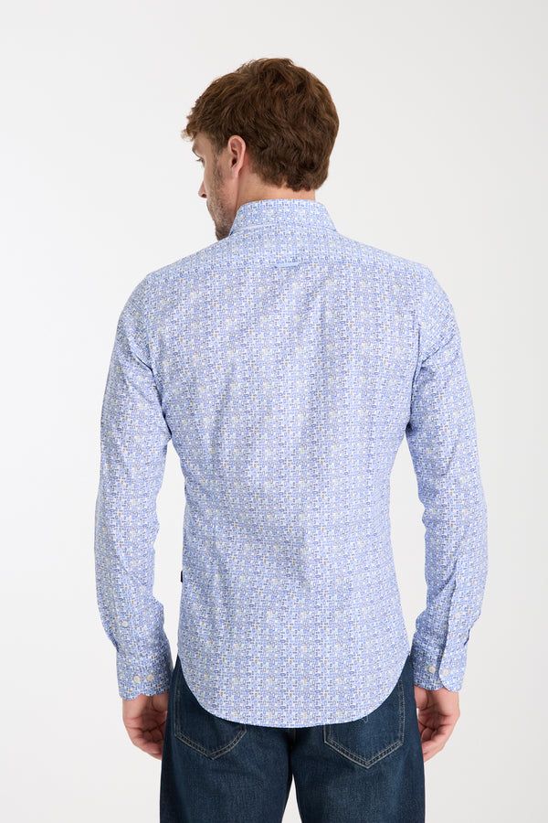 Donatello Iconic Poplin Stretch Man Shirt White Blue